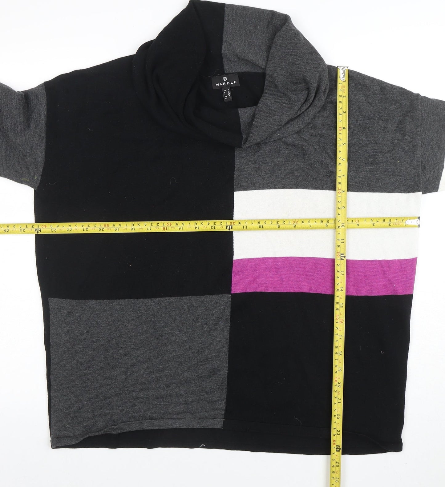 Marble Womens Black Colour Block Cowl Neck Cotton Jumper Size 12