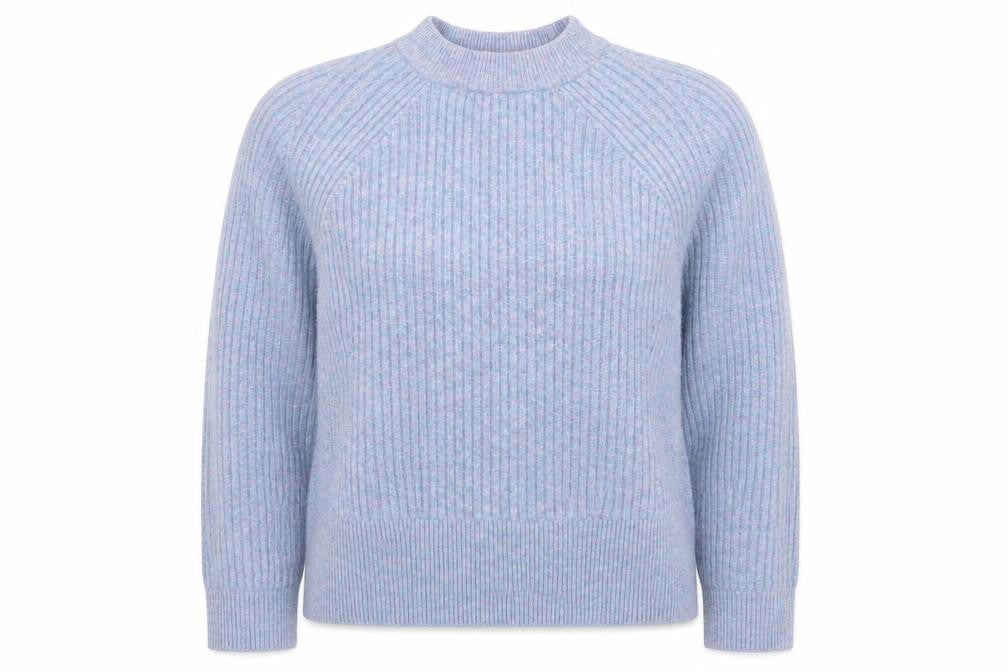 Marks and Spencer Women Blue Acrylic Blend Ribbed Pullover Jumper L