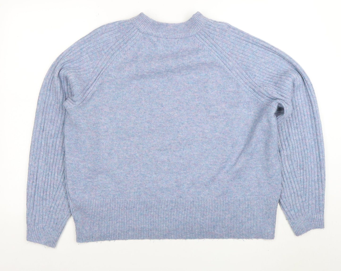 Marks and Spencer Women Blue Acrylic Blend Ribbed Pullover Jumper L