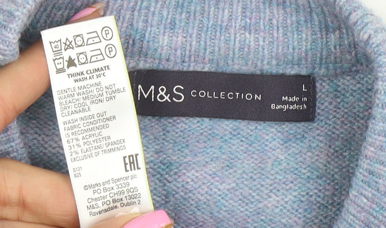 Marks and Spencer Women Blue Acrylic Blend Ribbed Pullover Jumper L
