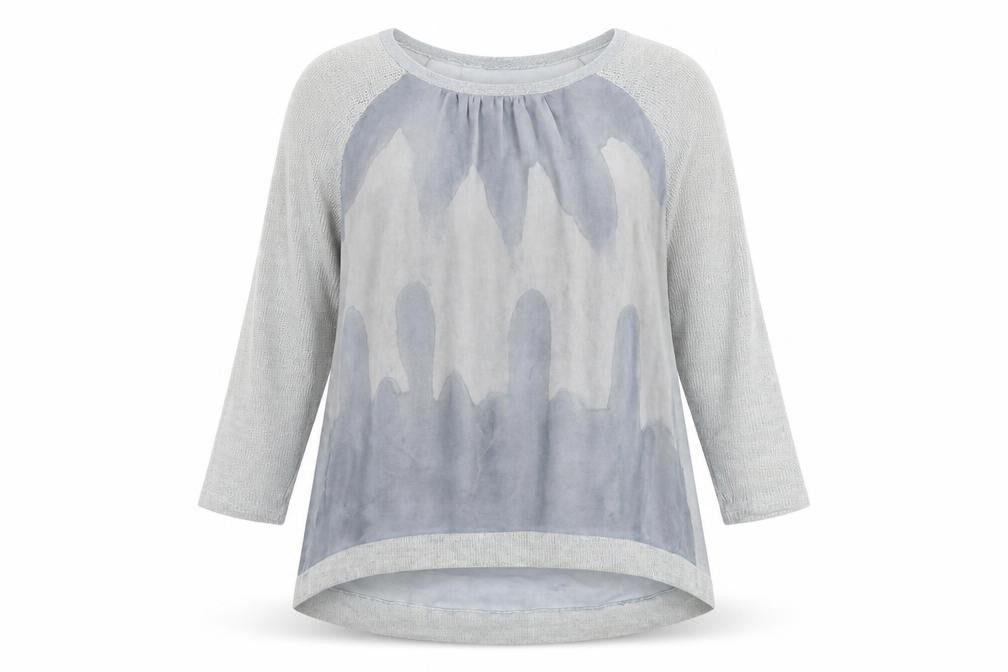 Klass Women Grey XL Tunic Blouse Acrylic Knit 3/4 Sleeve Scoop Neck