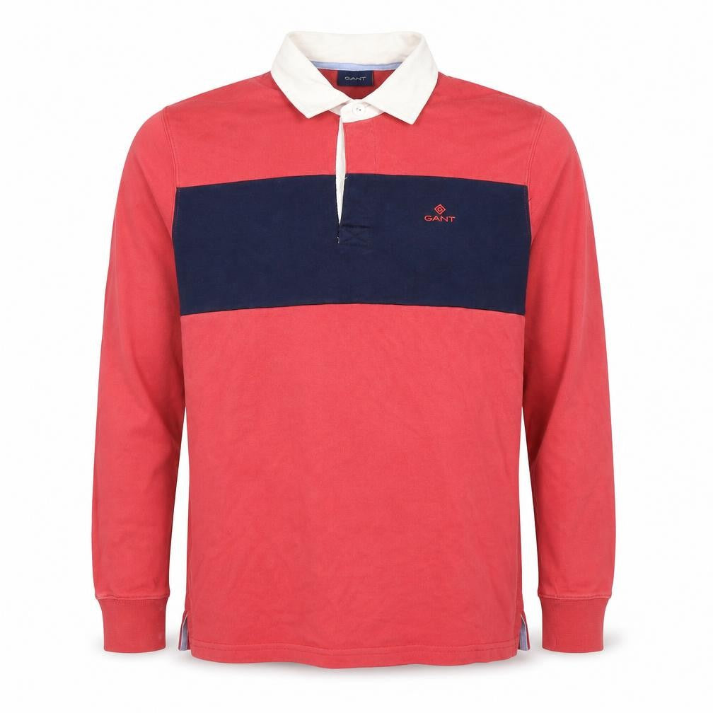 Gant Men's Red & Navy Long Sleeve Cotton Polo Shirt Size S