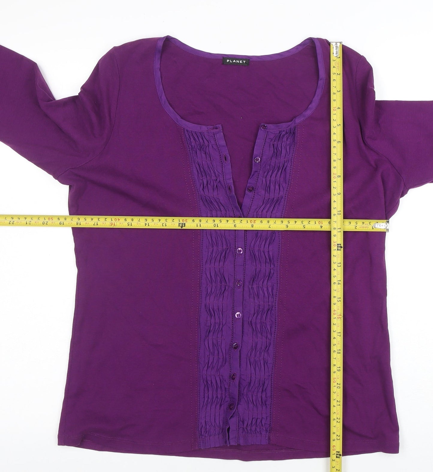 Planet Women Purple Cotton Silk Tunic Button-Up Top L