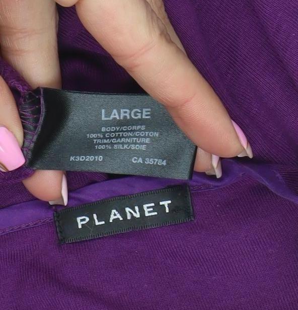 Planet Women Purple Cotton Silk Tunic Button-Up Top L