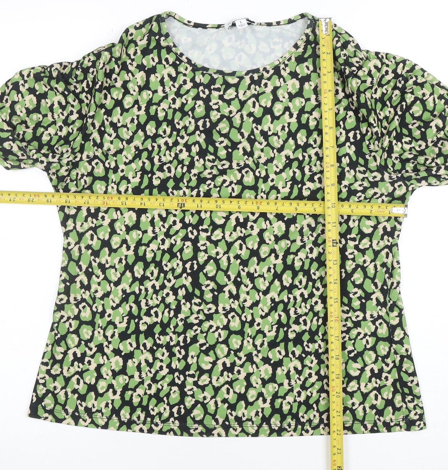 Warehouse Women's Green Animal Print Long Sleeve Tunic Blouse Size L