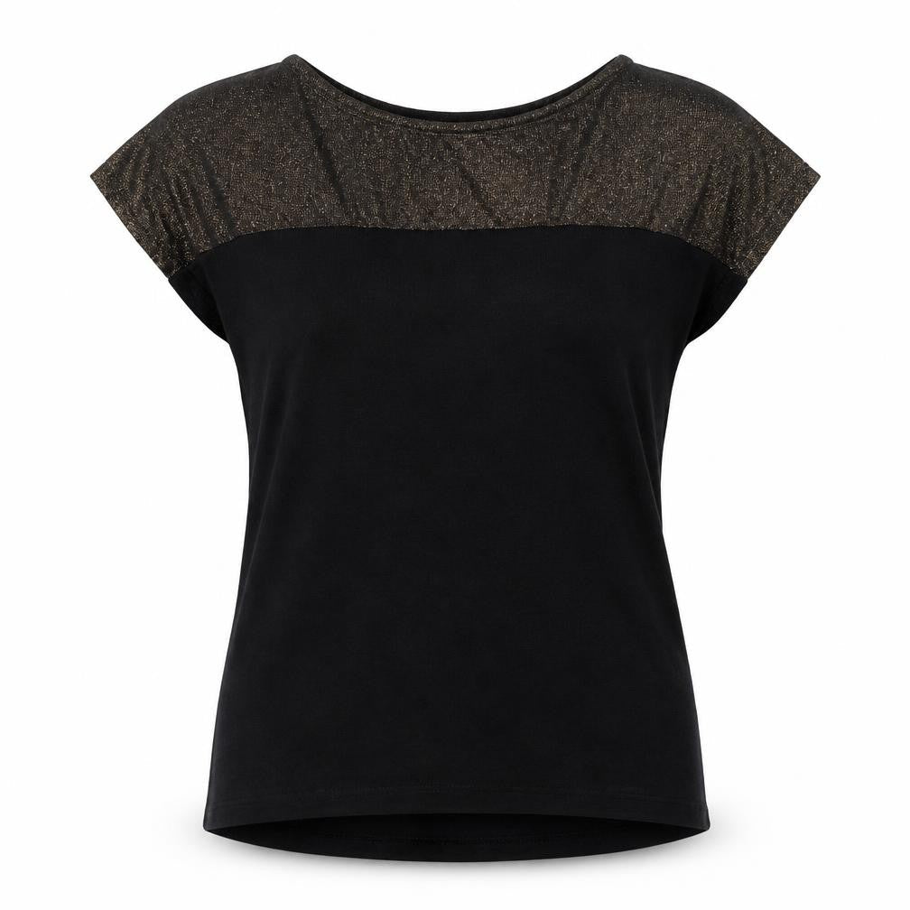 New Look Women's Black Glitter Trim Short Sleeve T-Shirt Size S