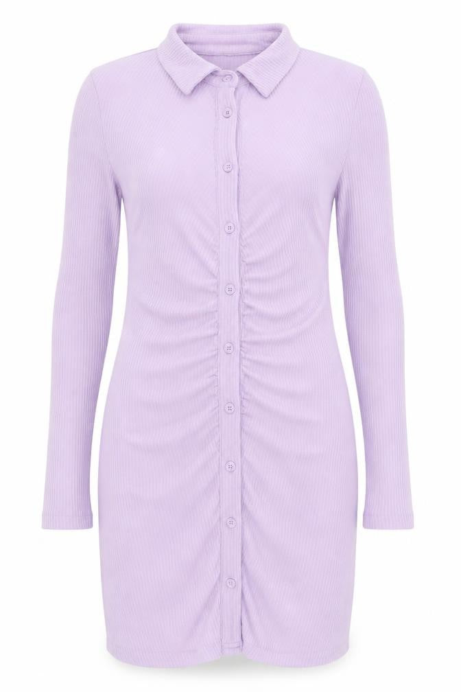 PrettyLittleThing Womens Purple Collared Button Long Sleeve Shirt Dress Size 8