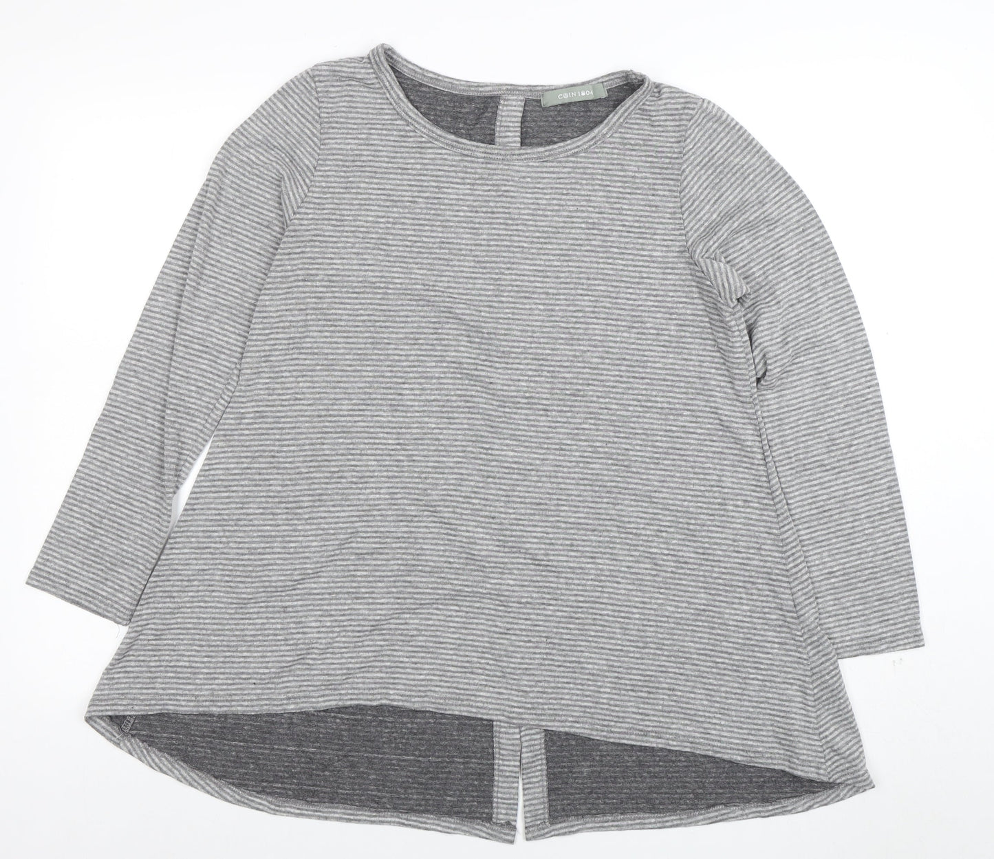 Coin 1804 Womens Grey Striped Long Sleeve Jersey T-Shirt Size M