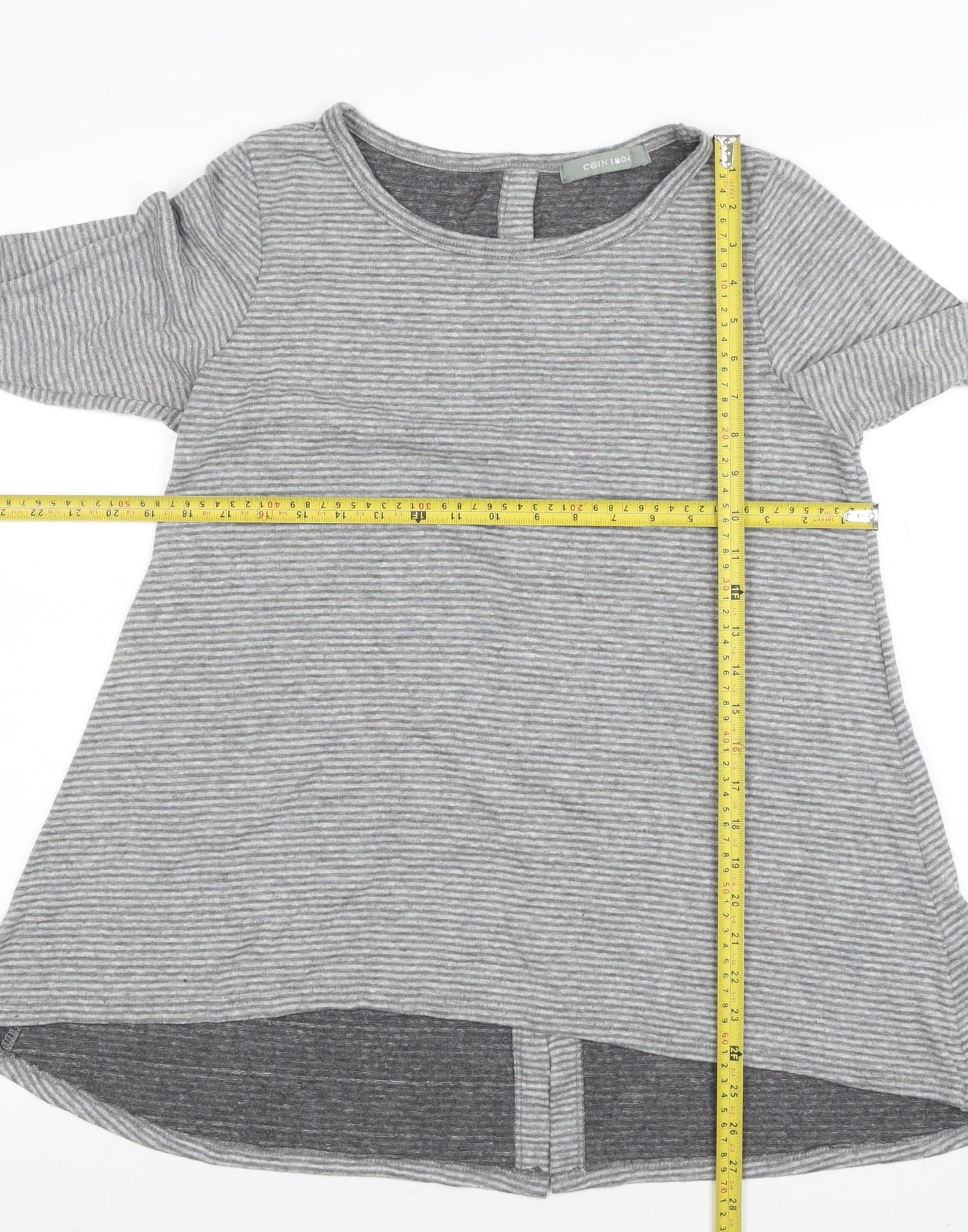 Coin 1804 Womens Grey Striped Long Sleeve Jersey T-Shirt Size M