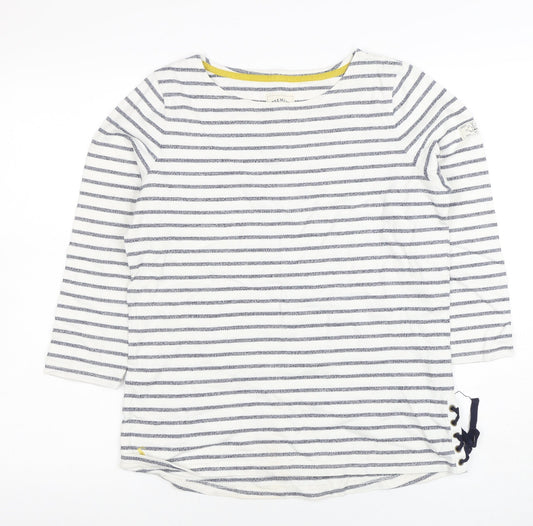 Joules Women's Blue Striped 3/4 Sleeve Boat Neck Cotton Top Size 12