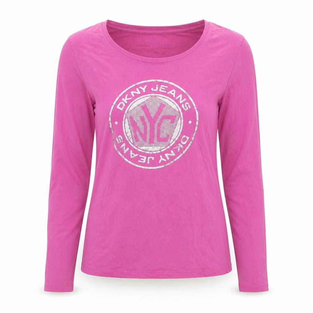 DKNY Jeans Womens Pink Long Sleeve Scoop Neck Stretch T-Shirt M