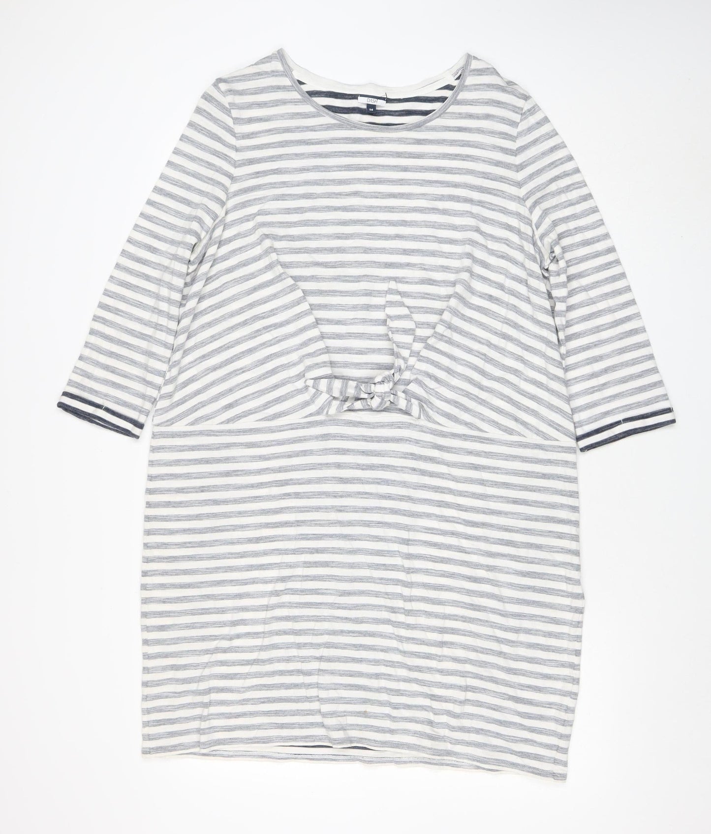 DASH Women’s White & Navy Striped Cotton Tie Front Shift Dress Size 16