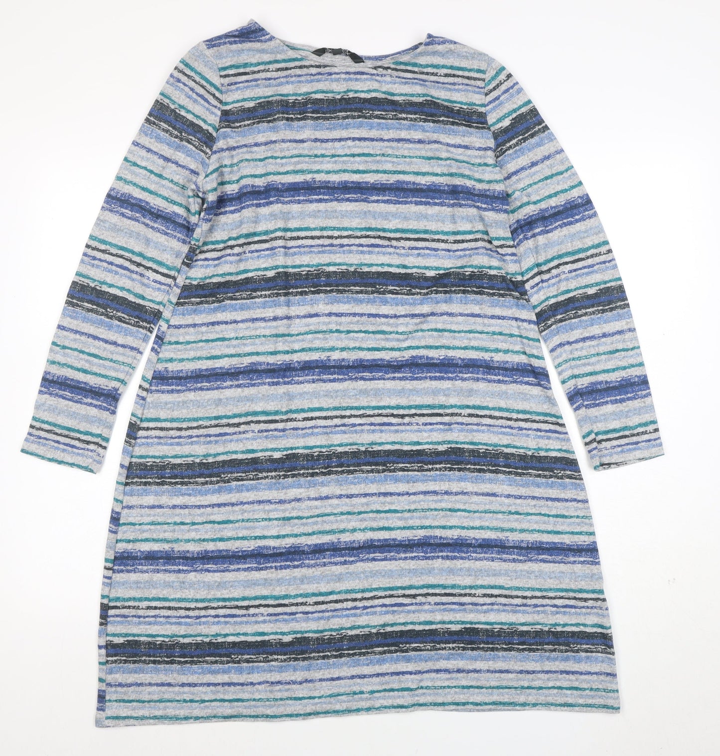 Bonmarche Women's Blue Striped Shift Dress Size 12 Long Sleeve