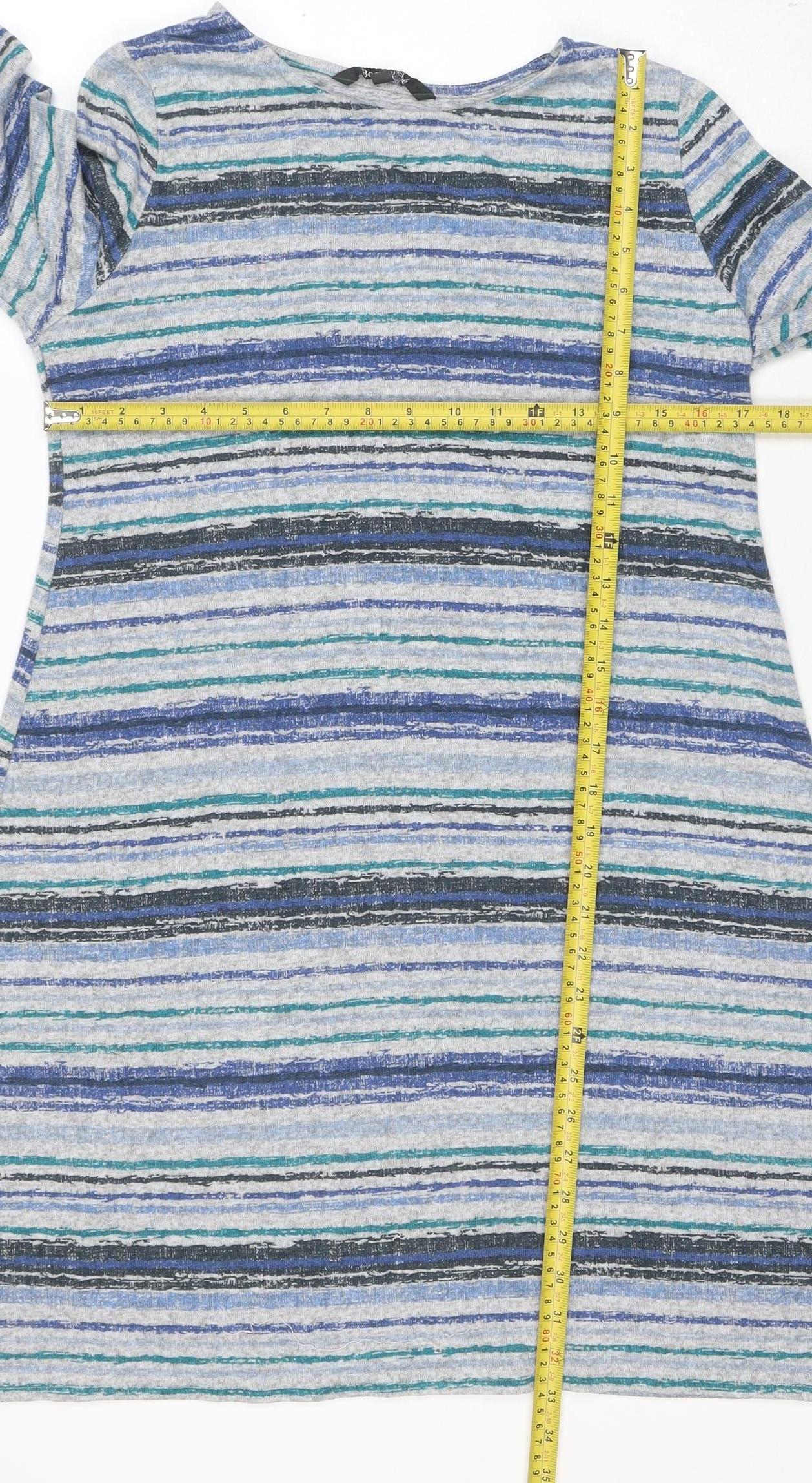 Bonmarche Women's Blue Striped Shift Dress Size 12 Long Sleeve