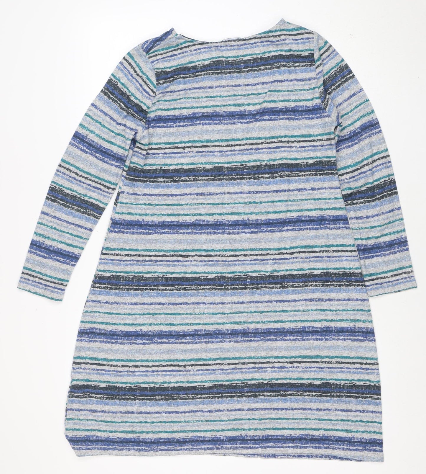 Bonmarche Women's Blue Striped Shift Dress Size 12 Long Sleeve