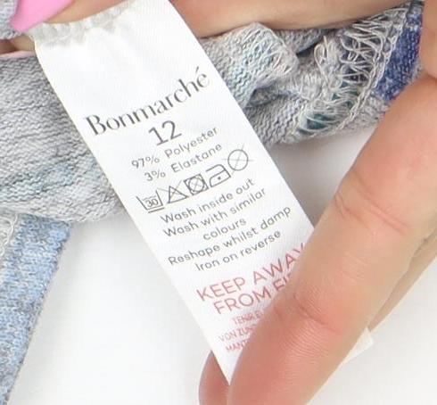 Bonmarche Women's Blue Striped Shift Dress Size 12 Long Sleeve