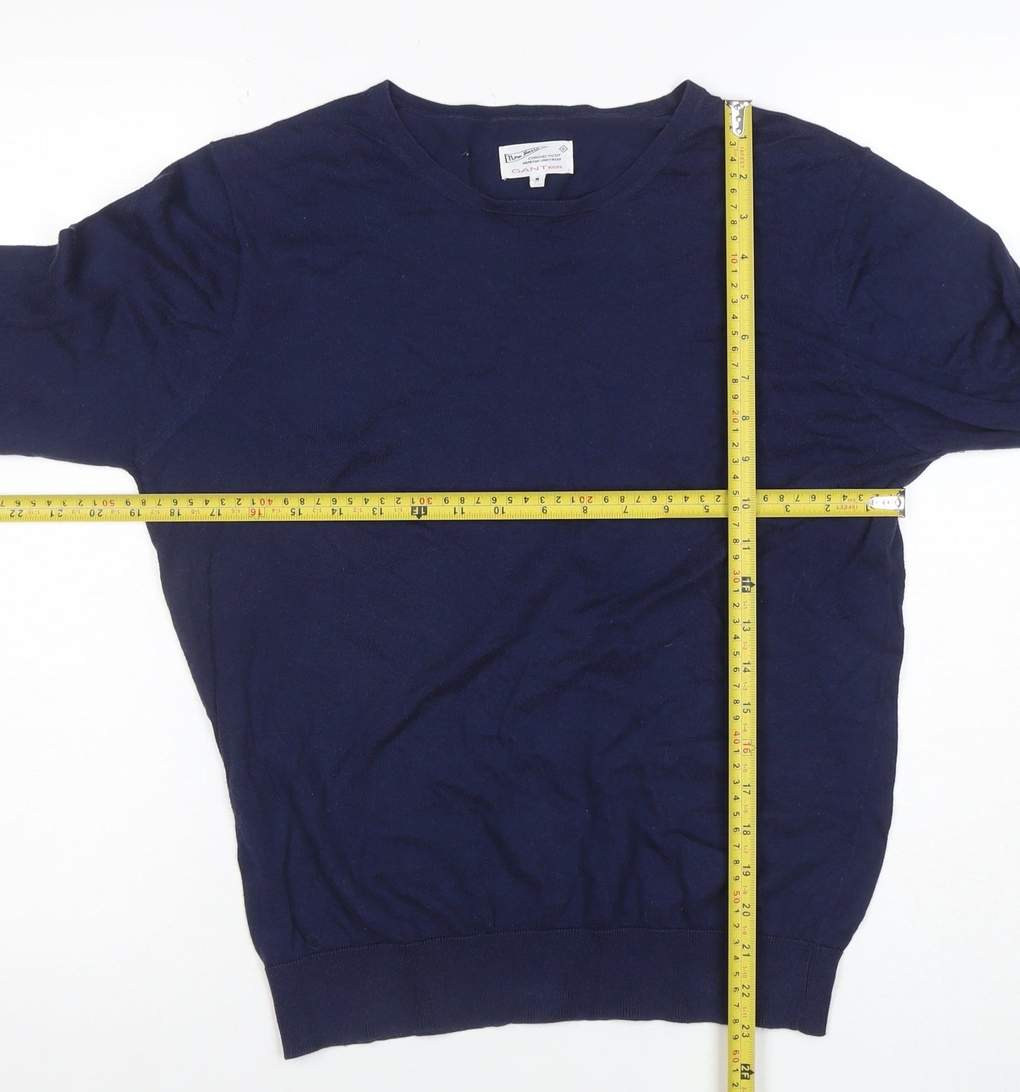 Gant Men's Blue Cotton Crew Neck Pullover Jumper Size S