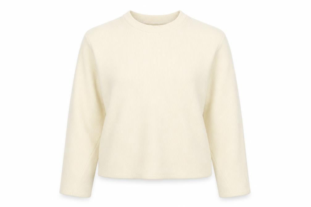 ZARA Womens Beige Ribbed Pullover Sweatshirt Size M Classic Fit