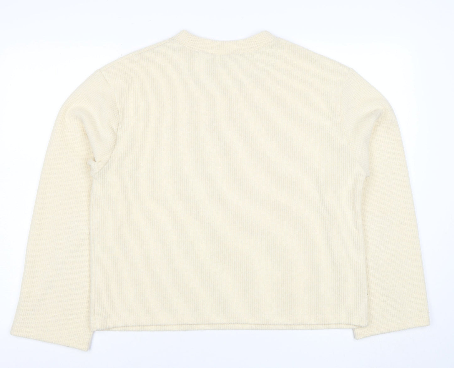 ZARA Womens Beige Ribbed Pullover Sweatshirt Size M Classic Fit