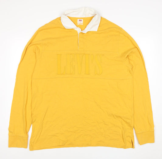 Levi's Men's Yellow Long Sleeve Polo Shirt XL Relaxed Fit Classic Cotton