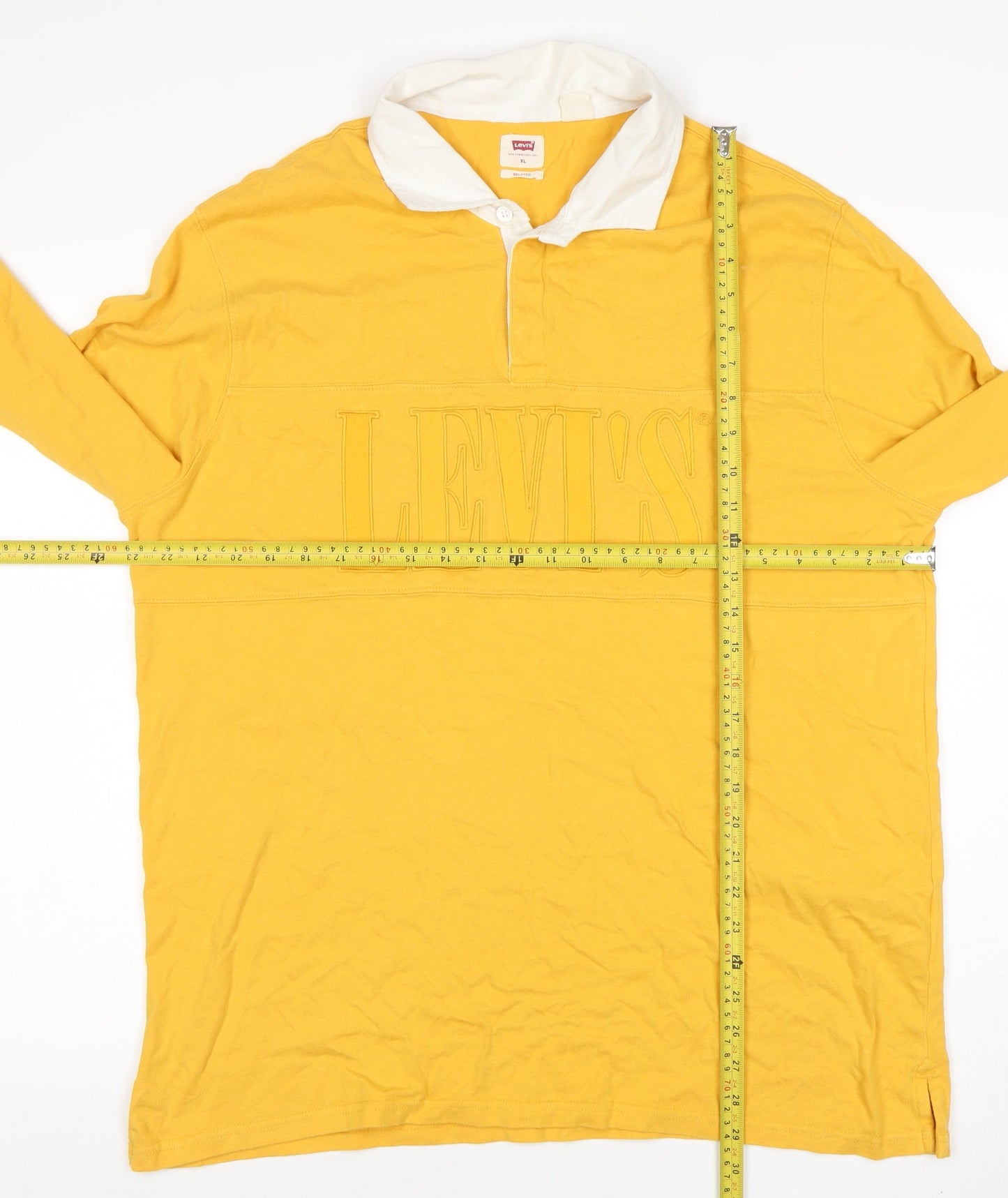 Levi's Men's Yellow Long Sleeve Polo Shirt XL Relaxed Fit Classic Cotton