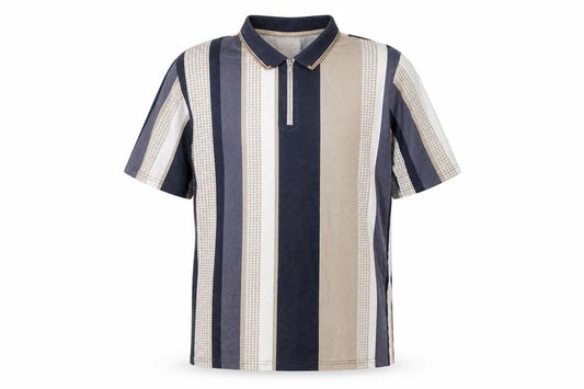 EASY Men's Multicoloured Striped 1/4 Zip Cotton Polo Shirt XL