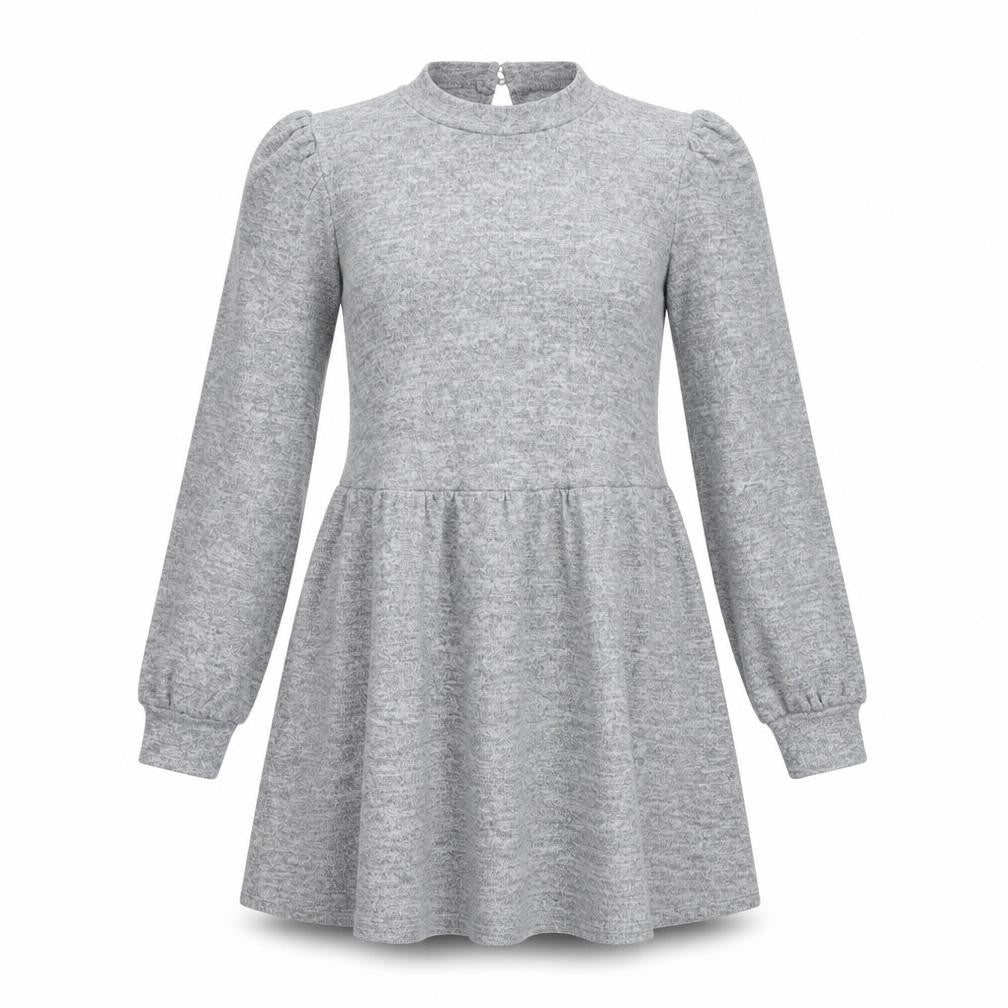 New Look Women Grey Size 10 Knit Long Sleeve Skater Dress