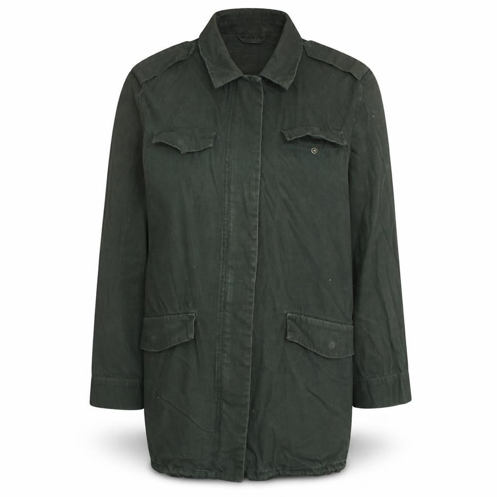 H&M Women's Green Military Jacket Size 12 Cotton Long Casual Style