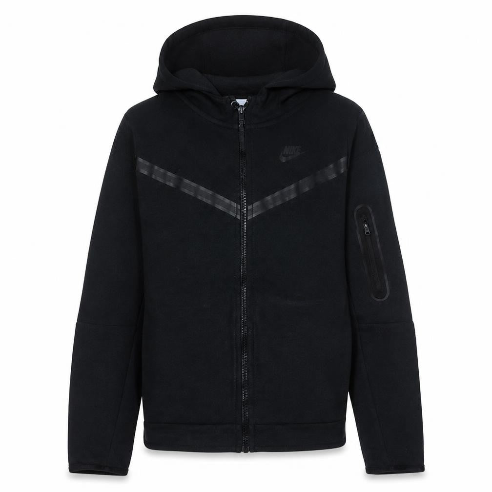 Front view of Nike boys’ black full zip hoodie xl 158-170cm fleece lined sportswear