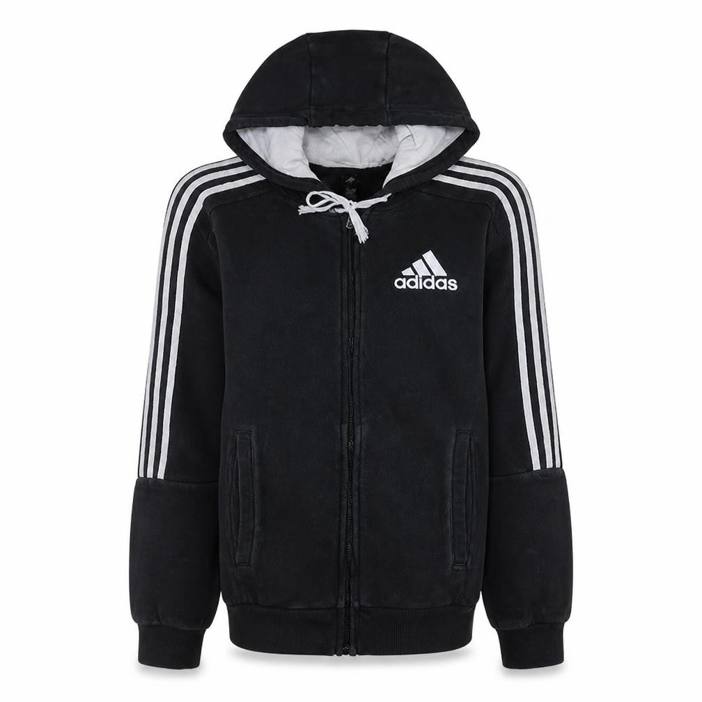 Front view of Adidas Men's Black Full Zip Hoodie S Sports Fleece Sweatshirt