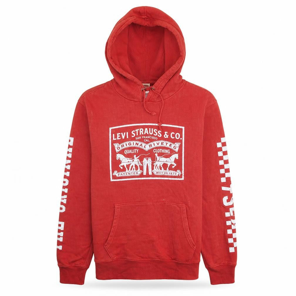Levi's Mens Red Pullover Hoodie Medium Logo Fleece Sweatshirt