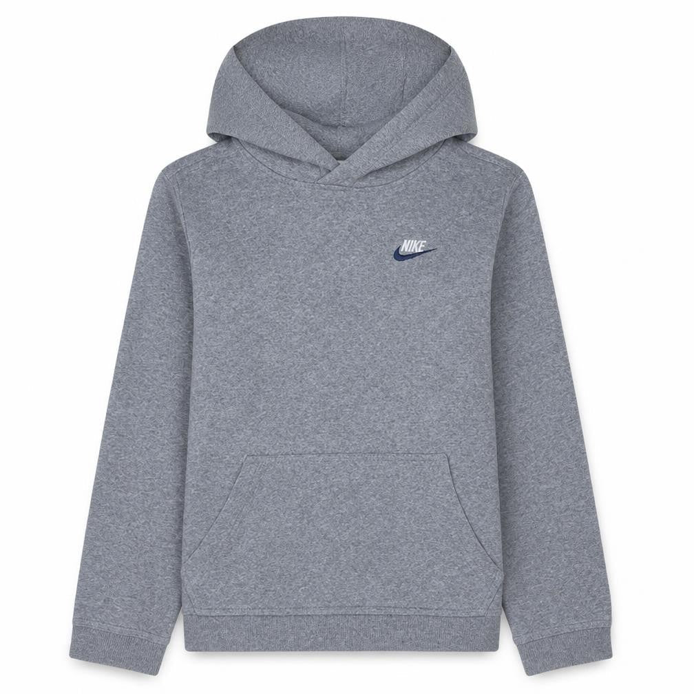 Front view of Nike boys’ grey pullover hoodie xl 158-170cm fleece lined casual sweatshirt