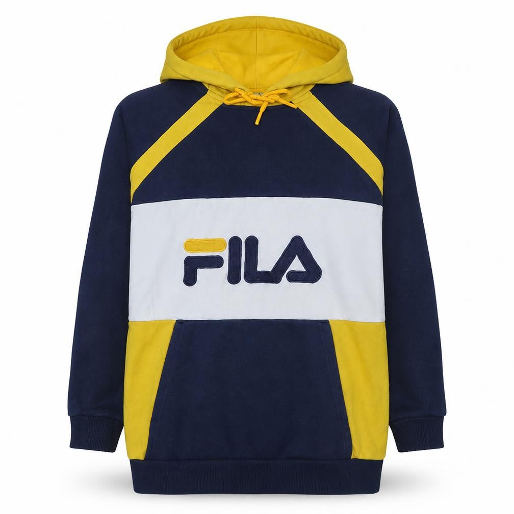 Fila Womens Navy Yellow Colourblock Pullover Hoodie Size M