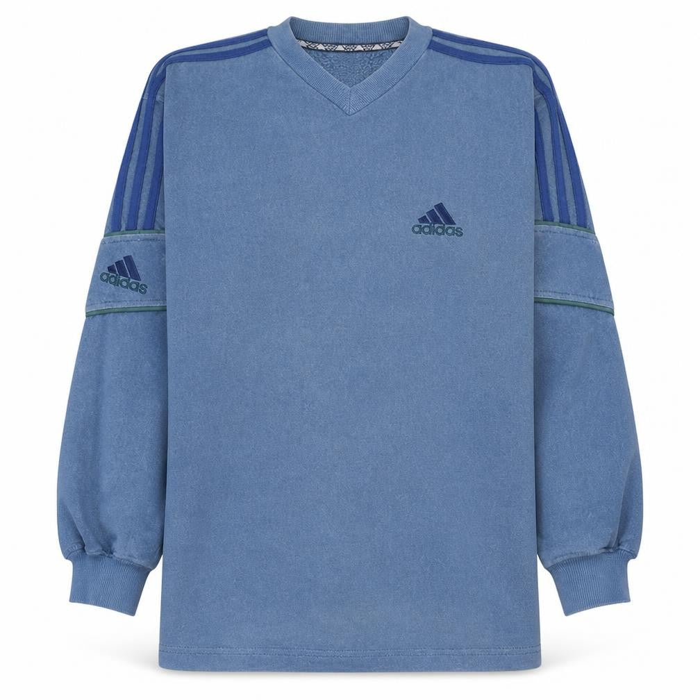 Adidas Men's Blue V-Neck Pullover Sweatshirt L Retro Sports Fleece
