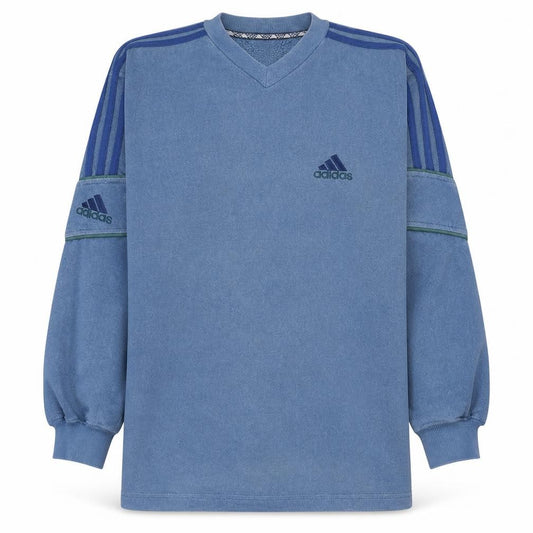 Adidas Men's Blue V-Neck Pullover Sweatshirt L Retro Sports Fleece