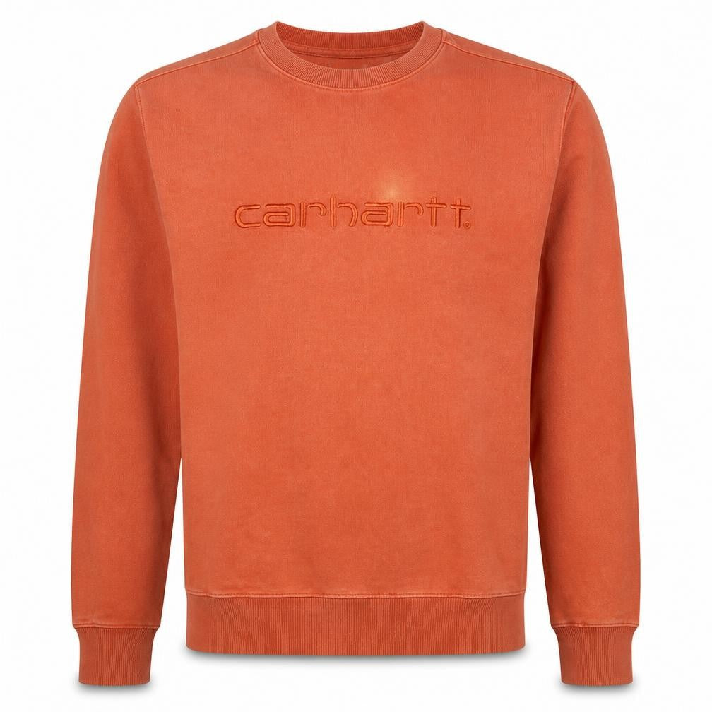 Carhartt Men's Orange Embroidered Logo Crew Neck Cotton Sweatshirt M