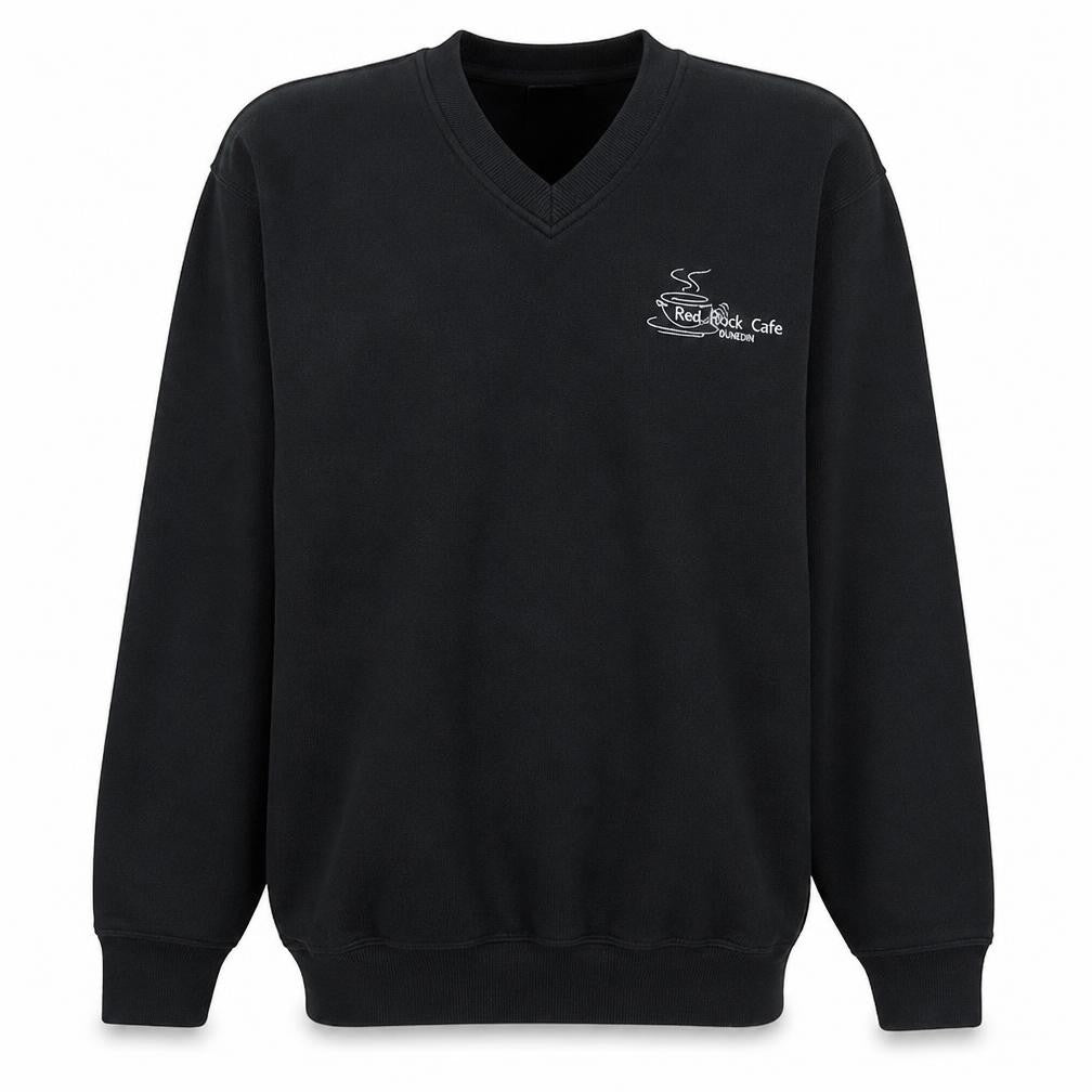 Russell Mens Black V-Neck Pullover Sweatshirt L Embroidered Logo