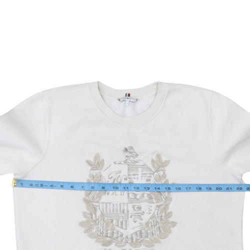 Tommy Hilfiger Womens White Embroidered Crest Sweatshirt S