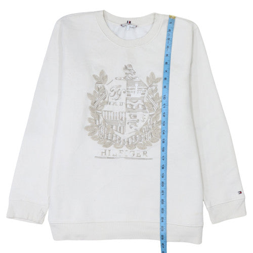 Tommy Hilfiger Womens White Embroidered Crest Sweatshirt S