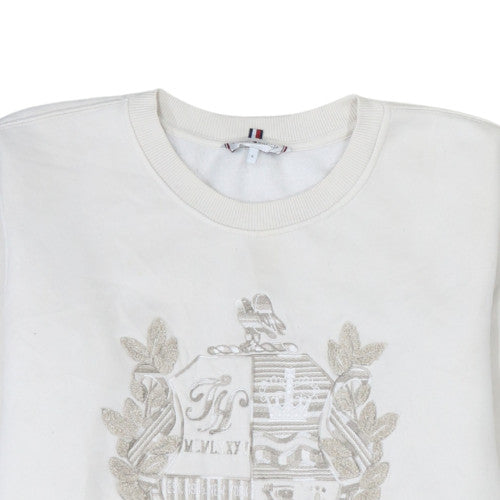 Tommy Hilfiger Womens White Embroidered Crest Sweatshirt S