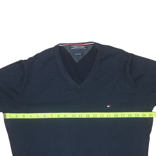Tommy Hilfiger Men's Blue V-Neck Cotton Silk Long Sleeve T-Shirt M