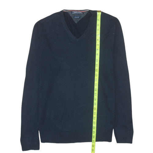 Tommy Hilfiger Men's Blue V-Neck Cotton Silk Long Sleeve T-Shirt M