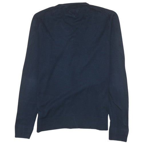 Tommy Hilfiger Men's Blue V-Neck Cotton Silk Long Sleeve T-Shirt M