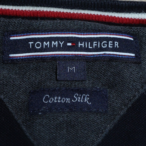 Tommy Hilfiger Men's Blue V-Neck Cotton Silk Long Sleeve T-Shirt M