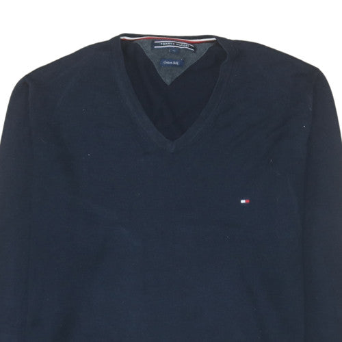 Tommy Hilfiger Men's Blue V-Neck Cotton Silk Long Sleeve T-Shirt M