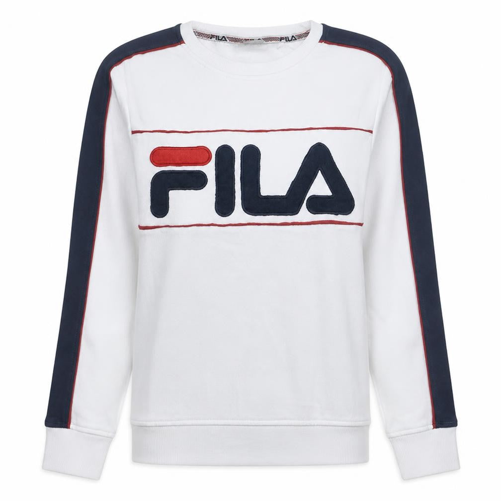 Fila Women White Sweatshirt UK 6 Crew Neck Cotton Blend Logo Sportswear