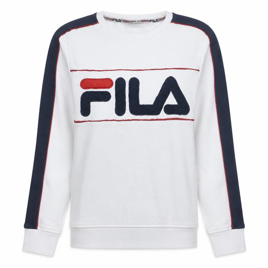 Fila Women White Sweatshirt UK 6 Crew Neck Cotton Blend Logo Sportswear