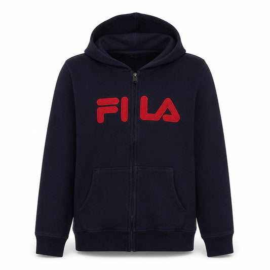 Fila Men Blue Full Zip Hoodie M Sports Logo Cotton Blend