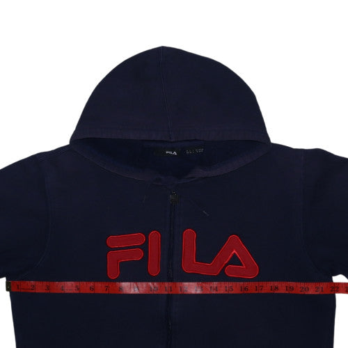 Fila Men Blue Full Zip Hoodie M Sports Logo Cotton Blend