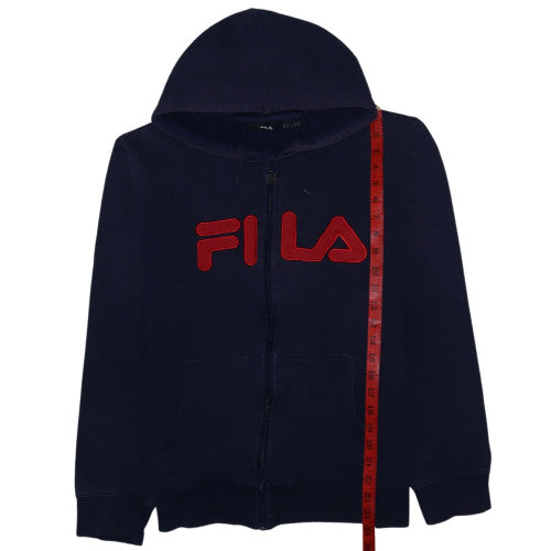 Fila Men Blue Full Zip Hoodie M Sports Logo Cotton Blend